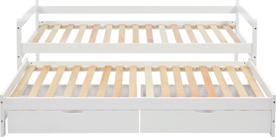 Eenpersoonsbed / bed met opbergruimte massief grenen, wit gelakt 94, incl. lattenbodem - afmetingen 90 x 200 cm