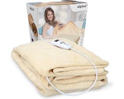 alpina Elektrische Bovendeken - 1-Persoons Warmtedeken 130 x 180 cm - Elektrische Knuffeldeken - Warmte Deken met 10 Standen - Fleece Elektrisch Deken - Beige