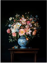 Poster 90x120 cm - Roze - Bloemen - Vaas - Kleuren - Posters - Kamer decoratie - Wanddecoratie woonkamer - Muurdecoratie slaapkamer