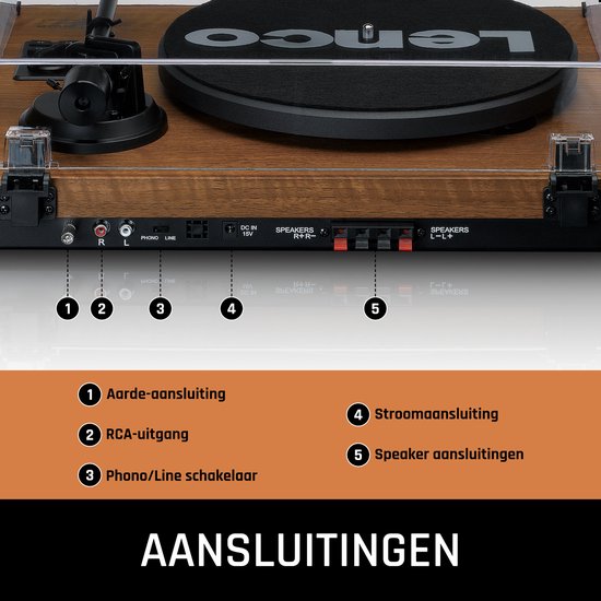 Lenco Platenspeler met Bluetooth - Twee externe Speakers - Ingebouwde Versterker - LS-480WD - Hout — afbeelding 3