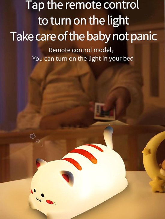 Katten Nachtlampje-Nachtlampje Baby-Nachtlampje-Nachtlampje Kinderen-Siliconen Nachtlampje Voor Katten-Babykamer-7 Kleuren-Met Afstandsbediening — afbeelding 5
