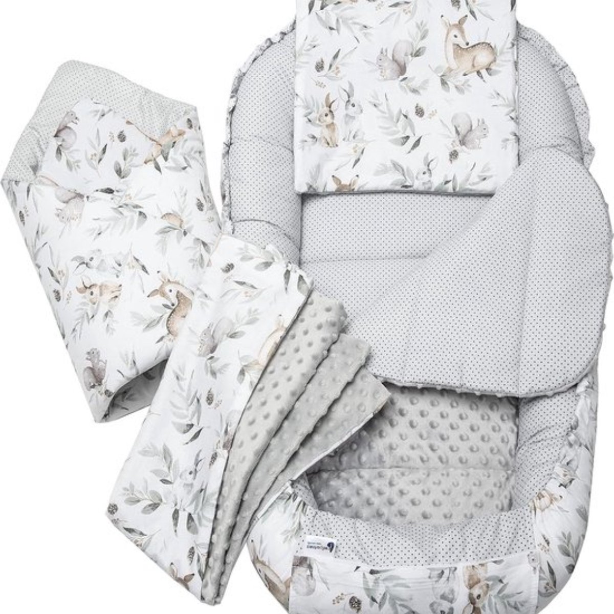 5-delige set babynestjes, 100 x 60 x 15 cm, uitneembaar inzetstuk, bed, knuffelnest, kruipdeken voor baby's, pasgeborenen, 100% katoen