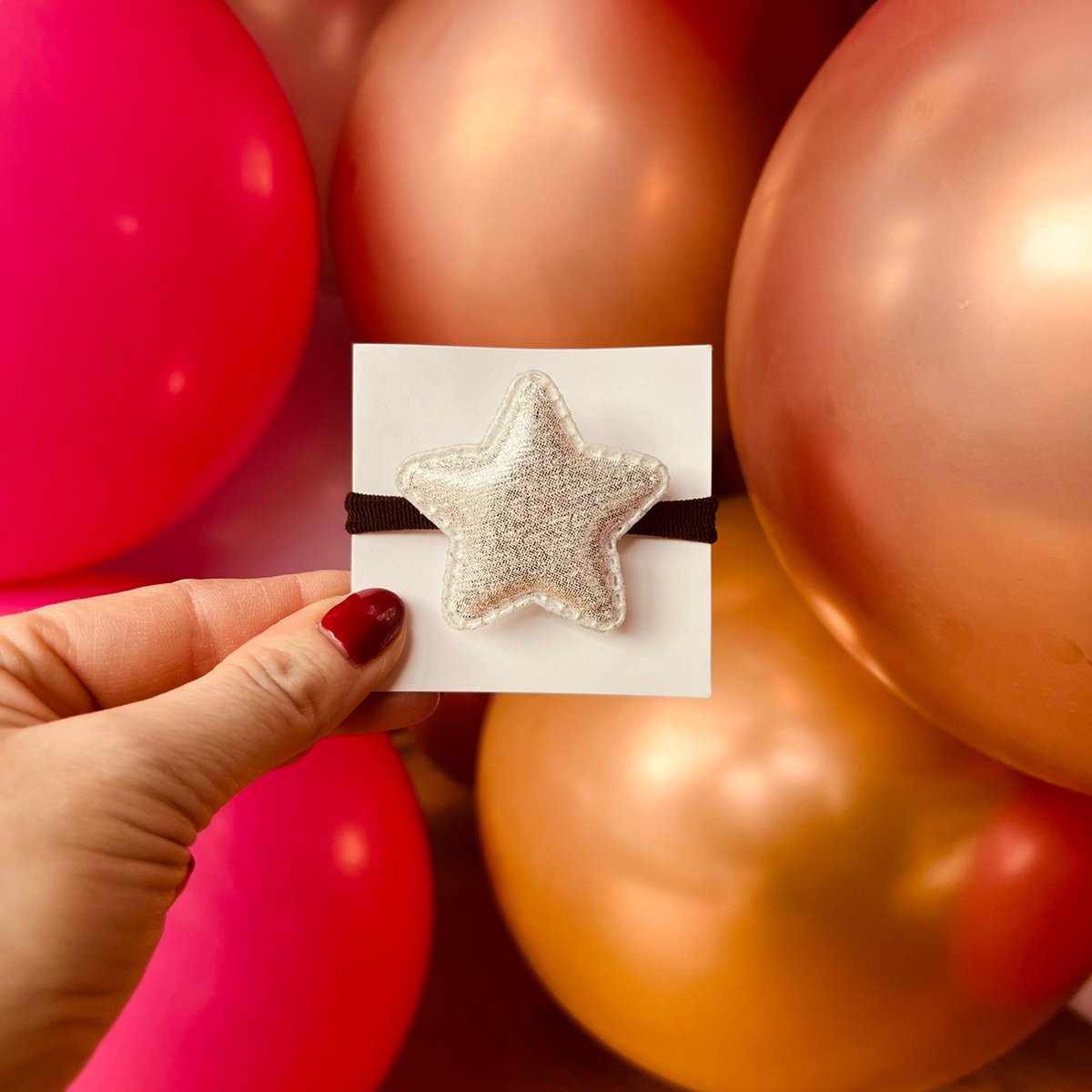 Elastiek - per stuk - hippe kleuren - meisjes - met ster - kerst - feestdagen - glimmend - zilver