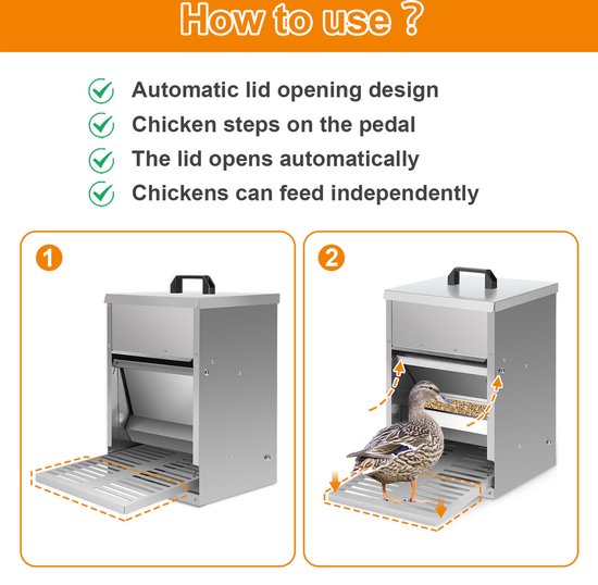 Horizont Distributeur Automatique De Nourriture Feedomatic 8kg Galvanisé Avec Marchepied Pour Volailles