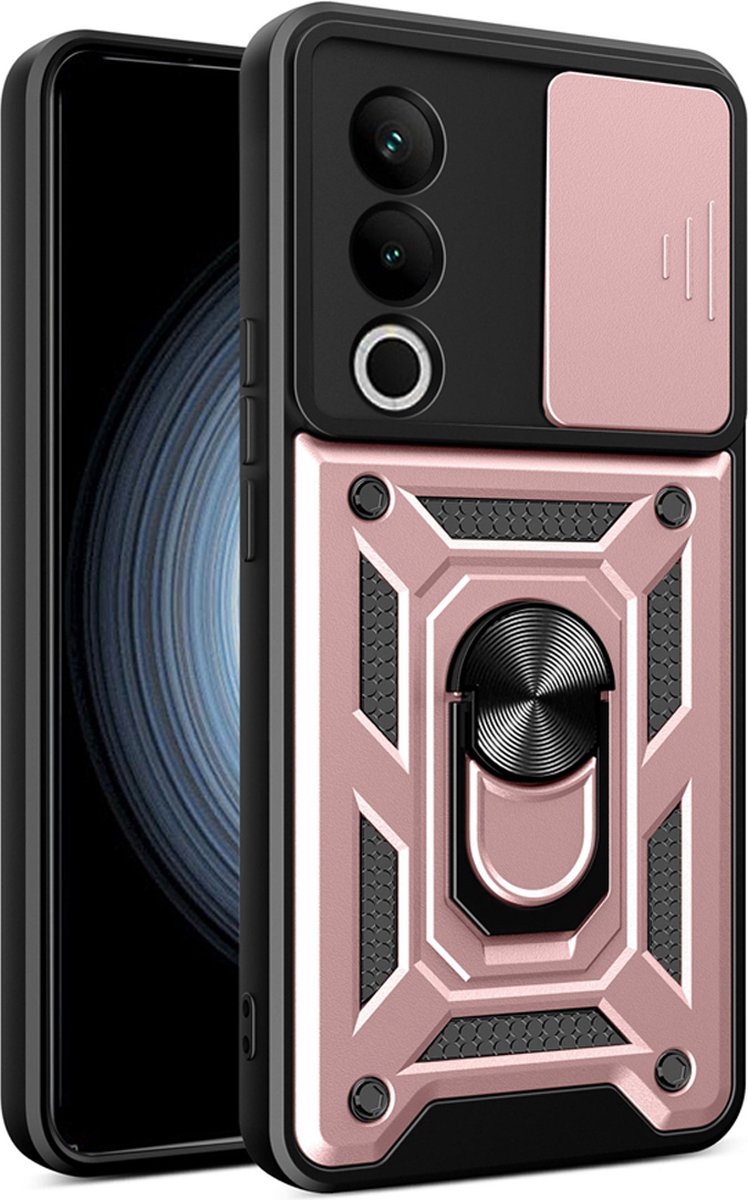 MobyDefend Hoesje - Geschikt voor Oppo A80 5G - Pantsercase Met Draaibare Ring - Rosé