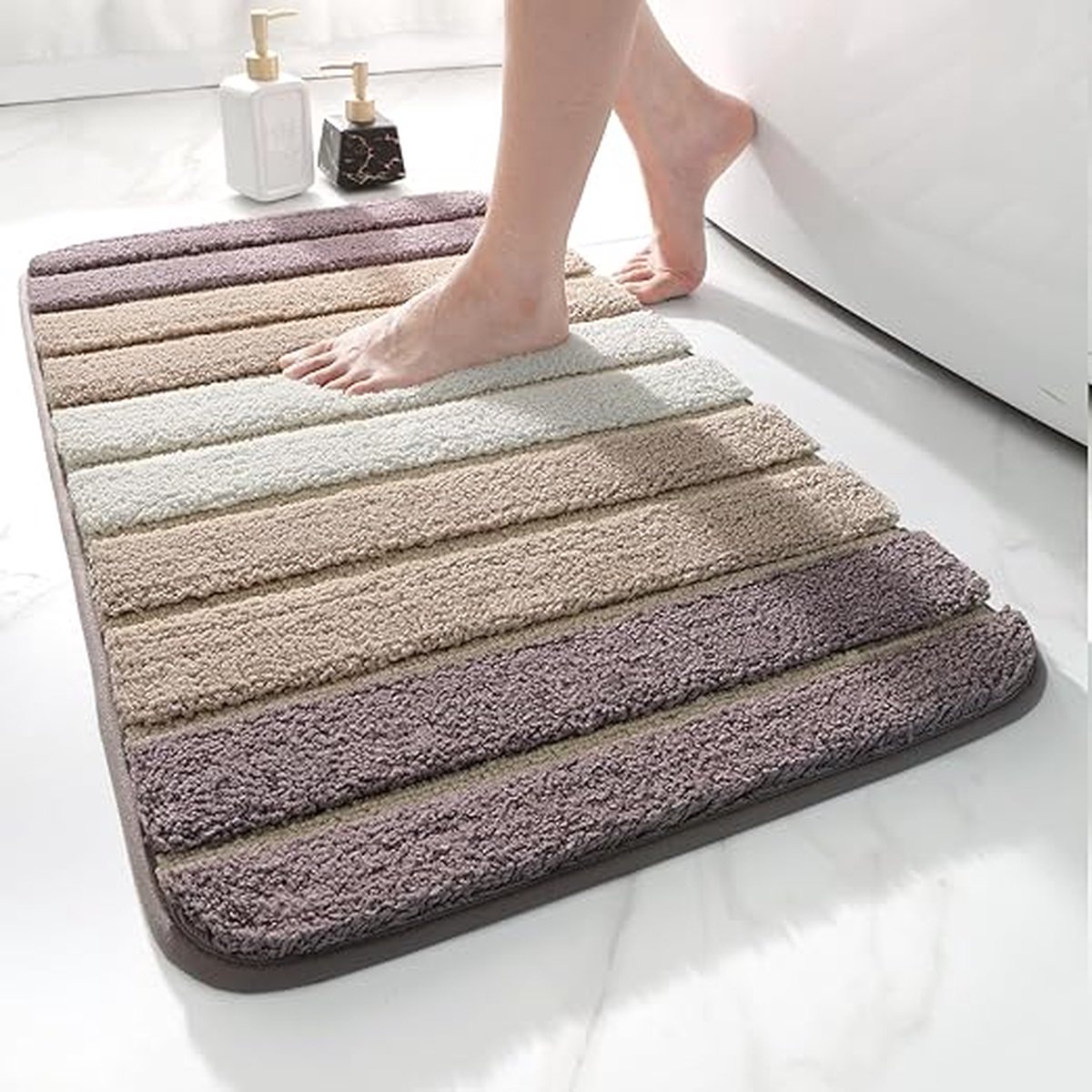 badmat, 60 x 90 cm, antislip, zeer absorberend water, machinewasbaar, microvezel absorberende badkamervloermat, beige