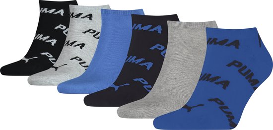 Zes paar Puma enkelsokken in diverse kleuren en met het Puma-logo.
