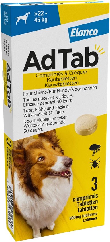 Adtab Kauwtablet Voor Honden 3 stuks - Anti vlooien en tekenmiddel -
