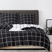 Goodivery ® Parure de lit réversible élégante avec Design à carreaux moderne en microfibre Zwart– Wit