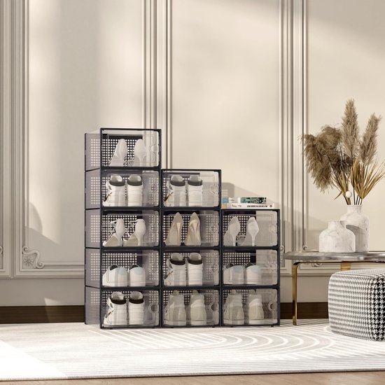 YONO Sneakerbox Set de 6 - Système de Rangement Chaussures pour femmes - Organisateur de Boîte à Chaussures - Étagère à Chaussures avec Porte - Transparent - 6 Pièces