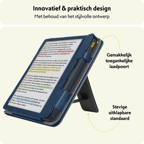Hoesje Geschikt voor Kobo Libra Colour Hoes Leren Case Sleep Cover Leer - Hoes Geschikt voor Kobo Libra Colour Hoesje E-reader Leer - Donkerblauw van Hoesje  — afbeelding 5
