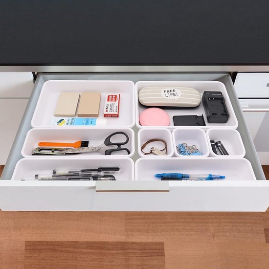 Lade-organizer, 8 stuks opbergsysteem voor laden, bureau-organizer, laden voor keuken, badkamer, slaapkamer, make-uptafel, wit