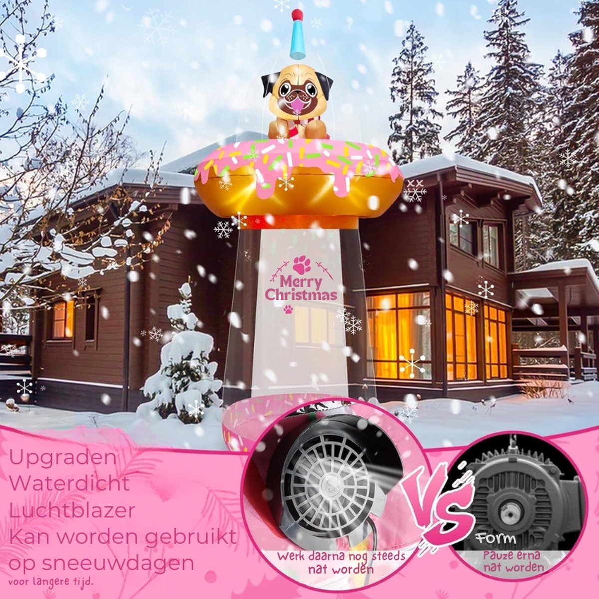 Opblaasbare Kerst UFO met Muziek Opblaasbare Kerstdonut met Hond Opblaasbare Kerstdecoratie Voor Binnen en Buiten Voor Huis Gazon Tuin Kerstfeest