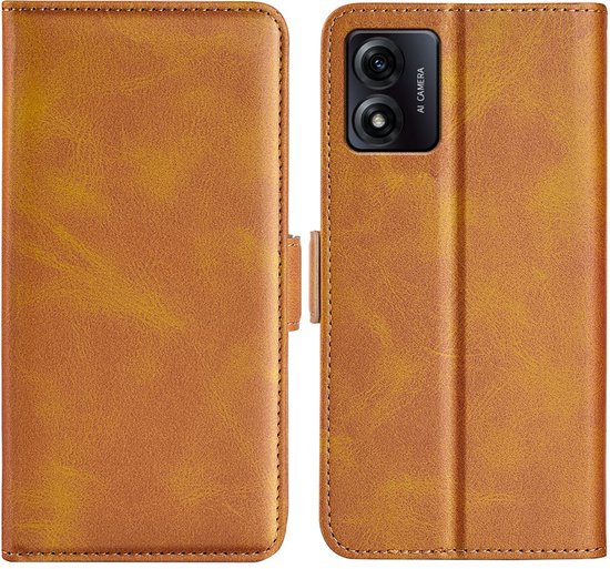 Coque Motorola Moto E13 - Etui portefeuille de Luxe MobyDefend (fermeture latérale) - Marron clair - Coque pour téléphone portable - Housse de téléphone adaptée pour : Motorola Moto E13