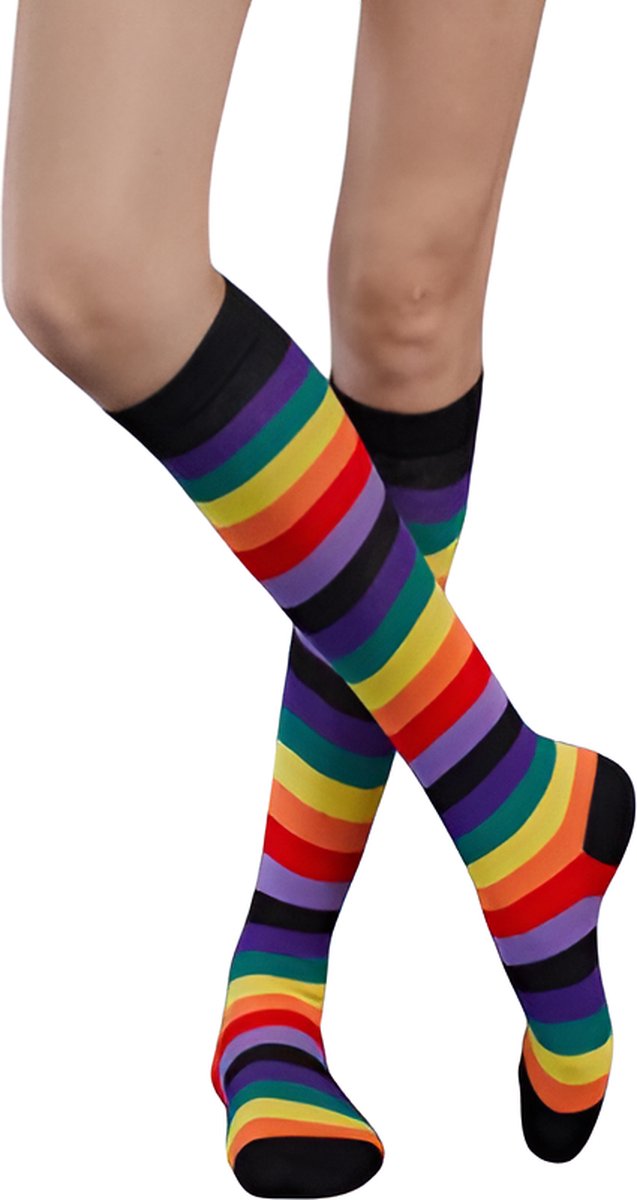 Trendy Socks | 2 Paar| Kniekous | Cadeau| Kniekousen| Gewassen| Geurig| Zwart- Regenboog| Maat 36-41