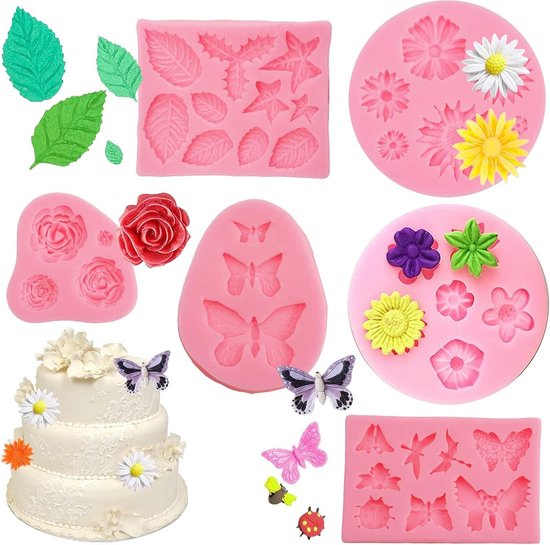 PHMING 3D-suikerpastavormen, 5 stukken barokstijl, 3D-vorm, siliconen, grijs, vorm voor fondant, chocolade, cake