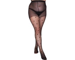 Zwart 48-50 - 30 den Panty met hartjes grote maat Pamela Mann