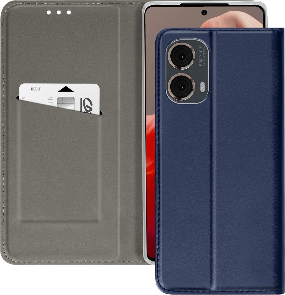 Avizar Hoesje Geschikt voor Motorola Moto G85 Magnetische kaart cover, Nachtblauw