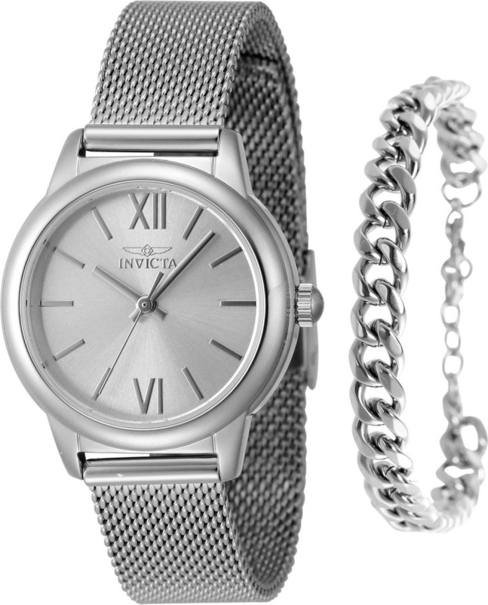 Invicta Angel 48249 Dames Horloge - Waterdicht - Analoog - Quartz Uurwerk - Roestvrij Staal met zilveren Wijzerplaat - 30mm
