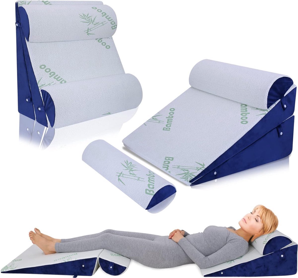 Goedkoopste Verstelbare Bed Wedge Kussen Slaapsteun Set 100 Memory Foam voor Post Suregery Herstel, Rug Nek Pijn Verlichting, Zure Reflux en GERD, Zitten Lezen Licht Groen Cover