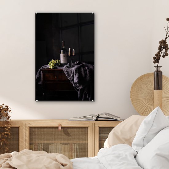 MuchoWow® Tableau sur verre 40x60 cm - Tableau sur verre acrylique - Raisins - Vin - Rouge - Tableau - Photo sur verre - Décoration murale salon - Décoration murale chambre - Peintures