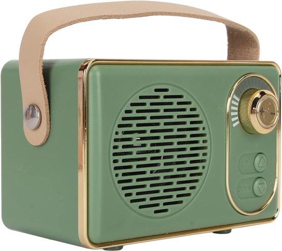 Retro Bluetooth 5.0 speaker groen draagbaar 10W extra bas retro design oplaadbaar AUX microSD USB