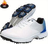 Chaussures de golf Livano pour homme - Vêtements de golf - Chaussures de golf antidérapantes et imperméables - Avec Pointes - Wit/ Blauw - 43