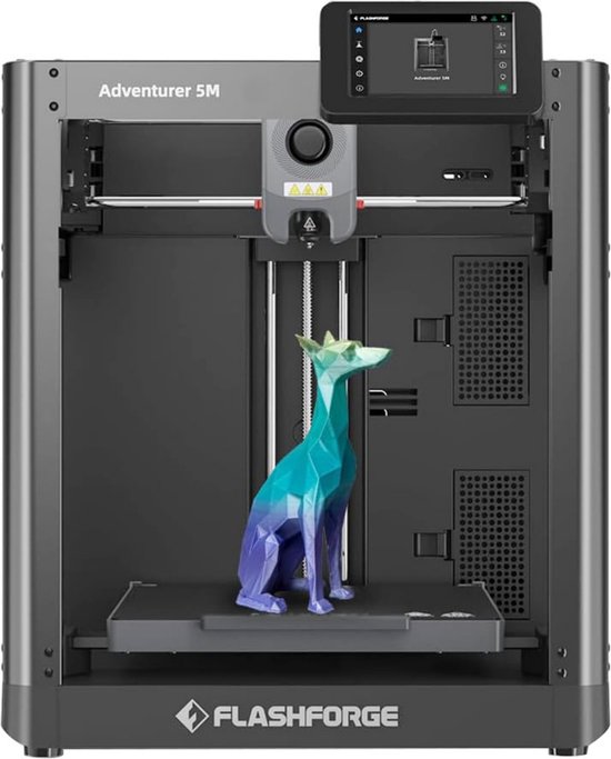 Flashforge Adventurer 5M 3D Printer, automatische nivellering, maximale sprintsnelheid van 600 mm/s, herinnering voor uitlopen filament, herstel bij stroomverlies, 4,3 inch LCD-touchscreen, Wi-Fi-verbinding, 220 x 220 x 220 mm