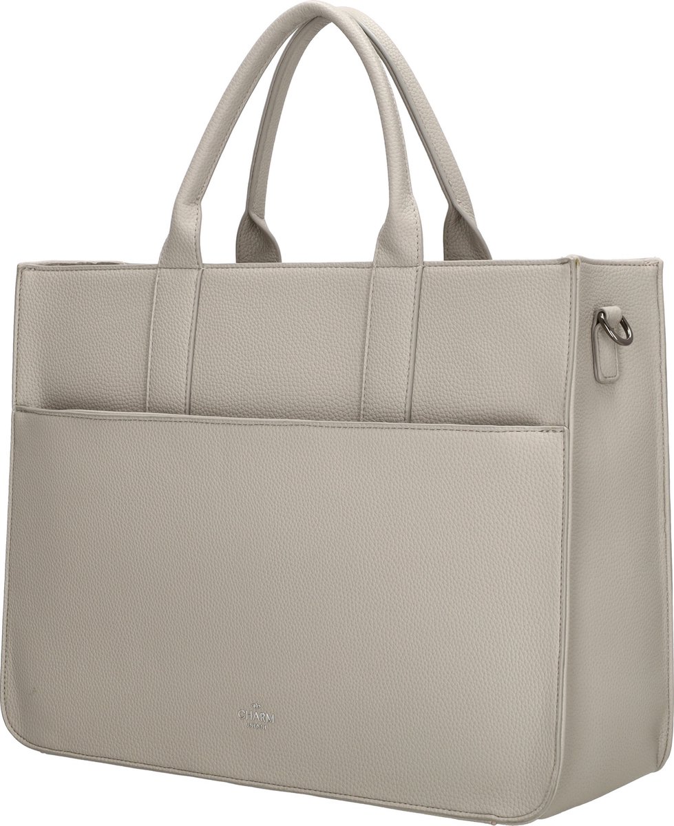 Charm London Princeton Hand & Schoudertas Laptoptas 15,6 inch - Lichtgrijs