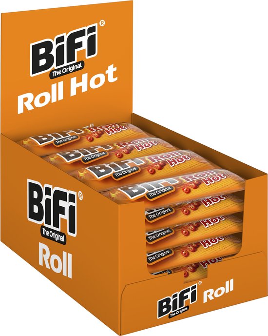 BiFi Roll Hot - Original Salami Stick met broodlaag - Ideale Vlees Snack - voor Tussendoor, Onderweg of in de Lunchtrommel - 24x45g