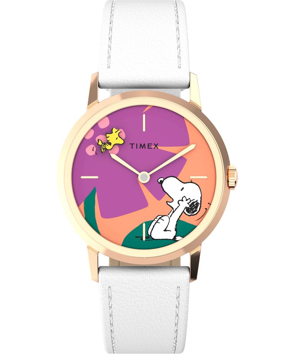 Timex Peanuts Marlin TW2V91200 Horloge - Leer - Wit - Ø 34 mm