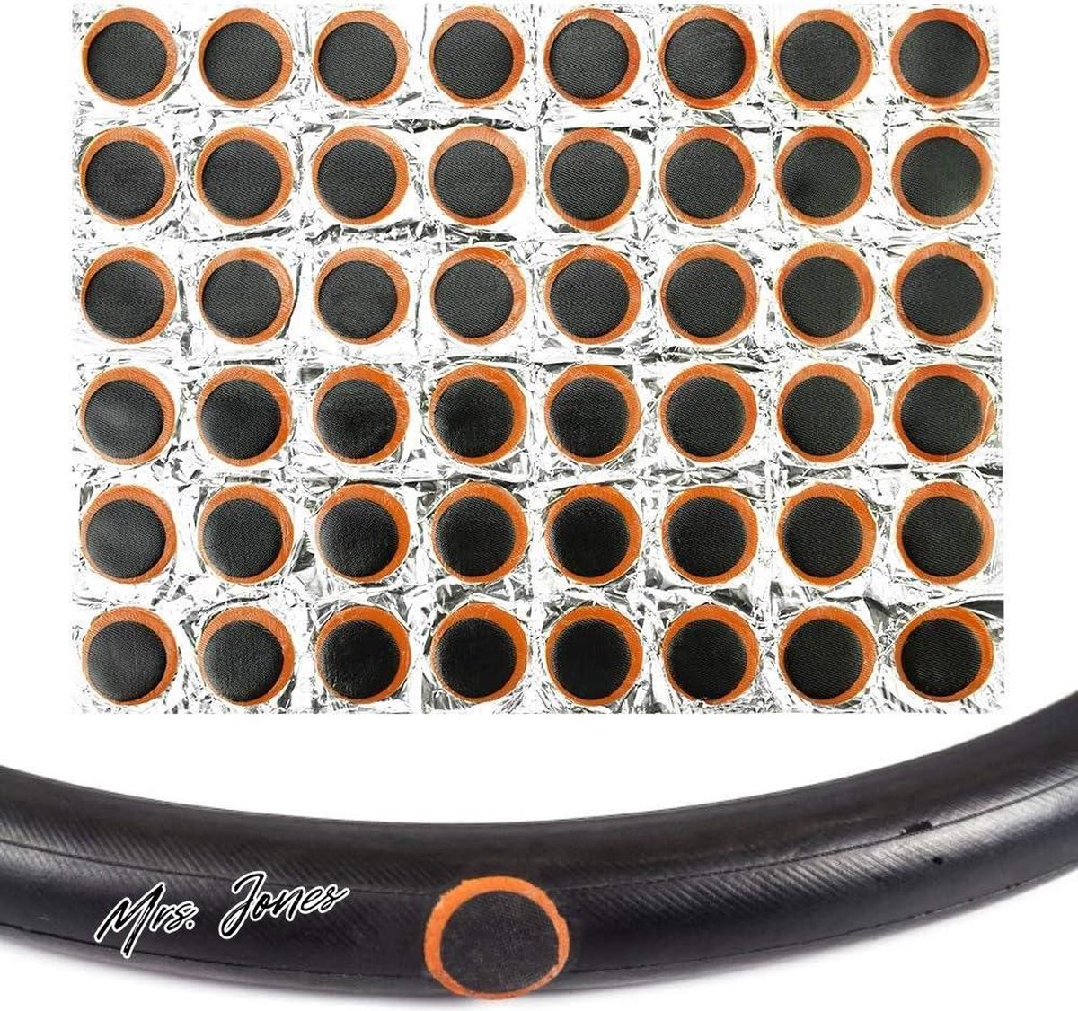 Mrs. Jones 48 stuks fietsbandreparatieset - 25 mm rubberen patches - tiptop banden reparatieset .