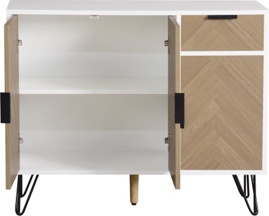 Opbergkast met metalen frame - Dressoir - Kast voor woonkamer in crèmewit eikenkleur Opbergkast met metalen frame - Dressoir - Kast voor woonkamer in crèmewit eikenkleur