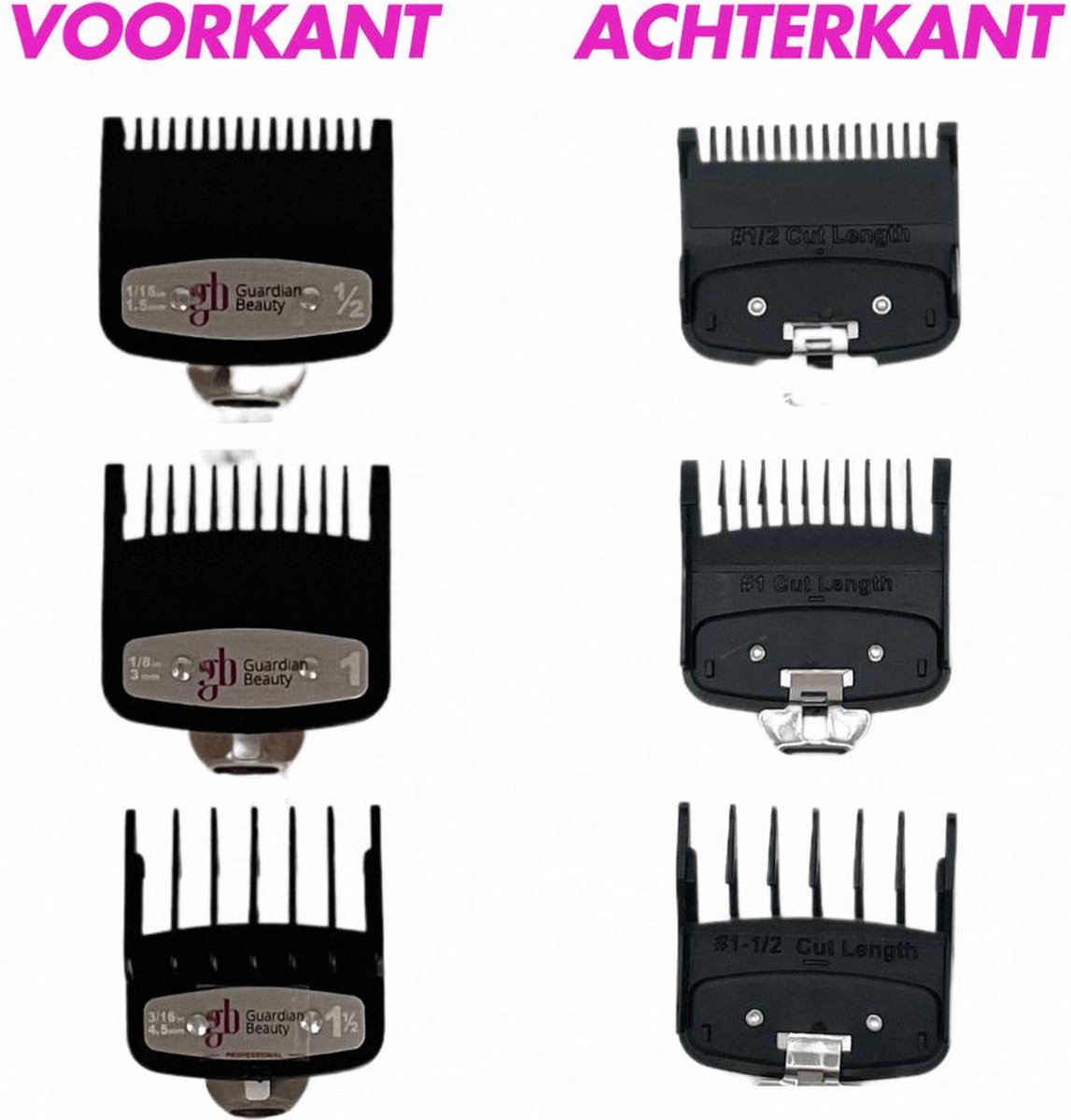 Guardian Beauty Premium Cutting Guides/Opzetkammen voor Wahl en anderen Tondeuses - 3 in 1 - 0.5, #1 en #1.5.