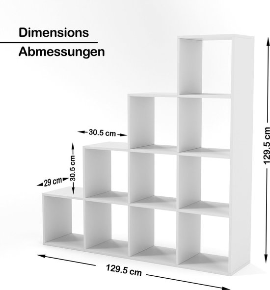 Bibliothèque À 10 Compartiments, Étagère Avec Casiers Ouverts, 29 X 129 5 X 129 5 Cm Marron Caramel
