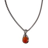 60cm x 3mm Jasseron-Ketting + Orange Drakenader Agaatsteen Hanger Dames - RVS - Handgemaakt Visgraattechniek Steen Hanger