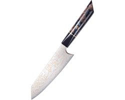 PAUDIN TI2 Professioneel Japans Gyuto Mes 18 cm - Keukenmes - Echt Damascus Staal met Koper - Sierlijk Handvat van Hout en Epoxy