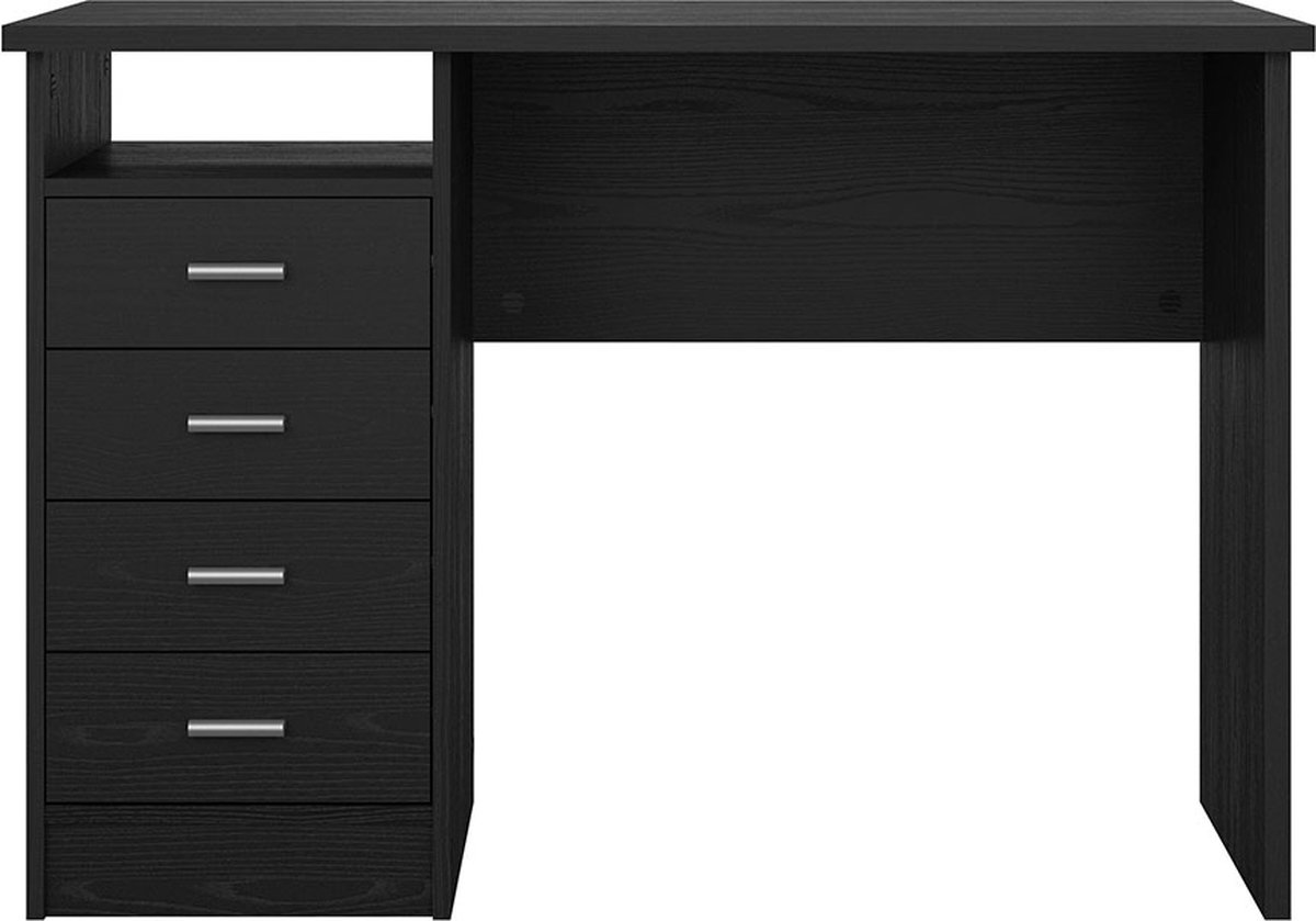 FunctionPlus bureau 4 lades, 1 plank zwarte essenhout decor.