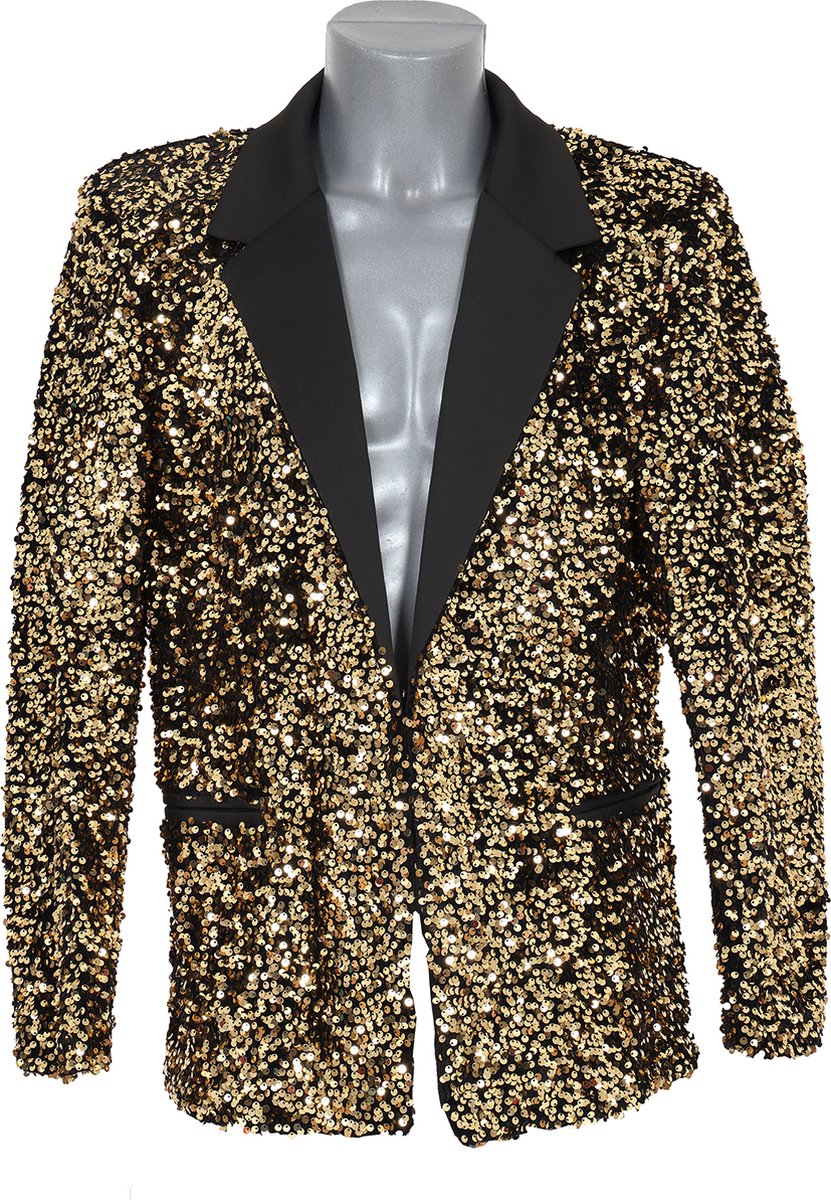 Pailletten Colbert - Goud - Heren - Disco Colbert - Carnavalscolbert - Glitter En Glamour - Maat S