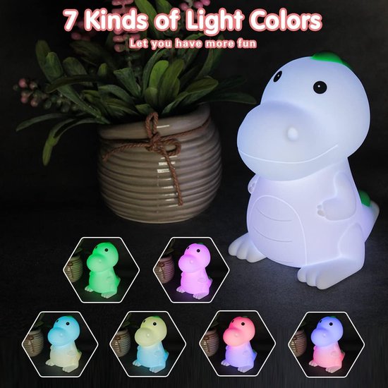 KCVV Dinosaurus Nachtlampje-Siliconen nachtlampje-7 kleuren nachtlampje-Dimbaar-Warm licht nachtlampje-kinderen en baby's-LED-oplaadbaar nachtlampje van KCVV — afbeelding 4