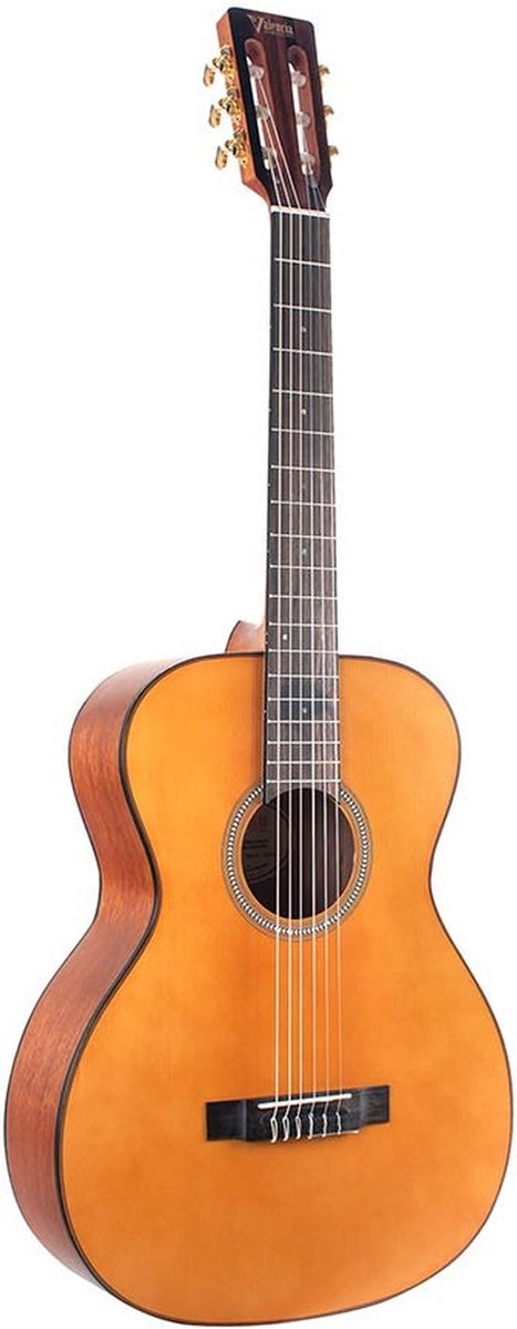 Valencia VA434VNA nylon snarige auditorium gitaar, sitka sparren top, nato zij- en achterblad, vintage satin finish