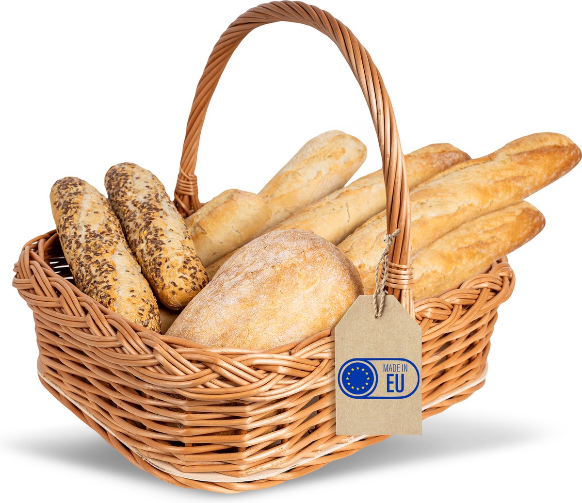 Creative Home Wicker Tray Basket with Unfinished Plywood Bottom and Handle | Size: 40x32 cm (+/- 2 cm) | Bread Vegetables Fruit | Rustic Decorative Organizer for Kitchen Home Decor