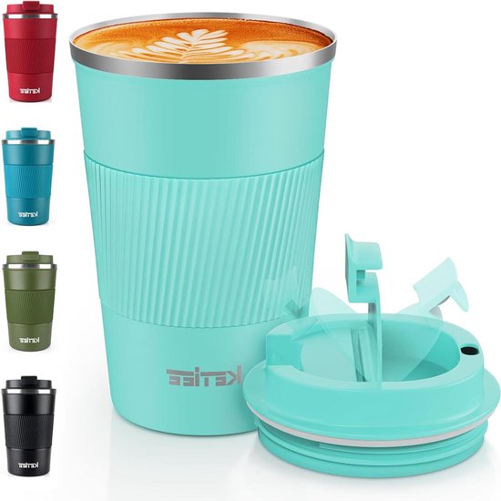 Flintronic Thermosbeker, 380 ml, reisbeker, koffiebeker om mee te nemen, roestvrij staal, BPA