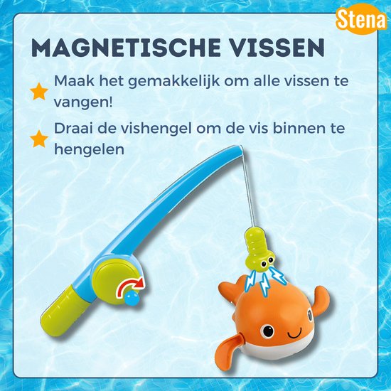 Stena Magnetische Vishengel, Zelfzwemmende/Waterschietende Vissen en Schepnet - Badspeelgoed - Badspeeltjes - Bad Speelgoed - Jongen/Meisje - Baby/1 jaar/2 jaar/3 jaar - Kinderen van STEN — afbeelding 2