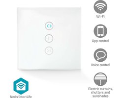 Nedis SmartLife Wandschakelaar - Gordijn / Sluiter / Zonnescherm - Muurmontage - 300 W - Android / IOS - Glas - Wit