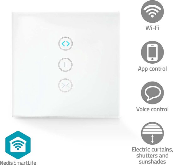 Nedis SmartLife Wandschakelaar - Wi-Fi - Gordijn / Sluiter / Zonnescherm - Muurmontage - 300 W - Android / IOS - Glas - Wit