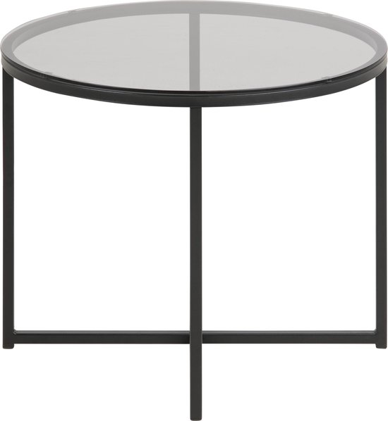 Cape bijzettafel Ø55 cm rookkleurig glas en mat zwart metaal.