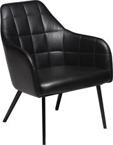 Embrace loungestoel in vintage zwart PU kunstleer, zwarte poten.
