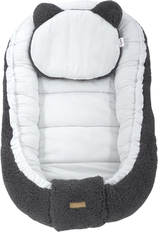 Soosie - Babynestje - Dubbelzijdig - Teddy Grijs met Witte Katoen - Comfortabel en Veilig