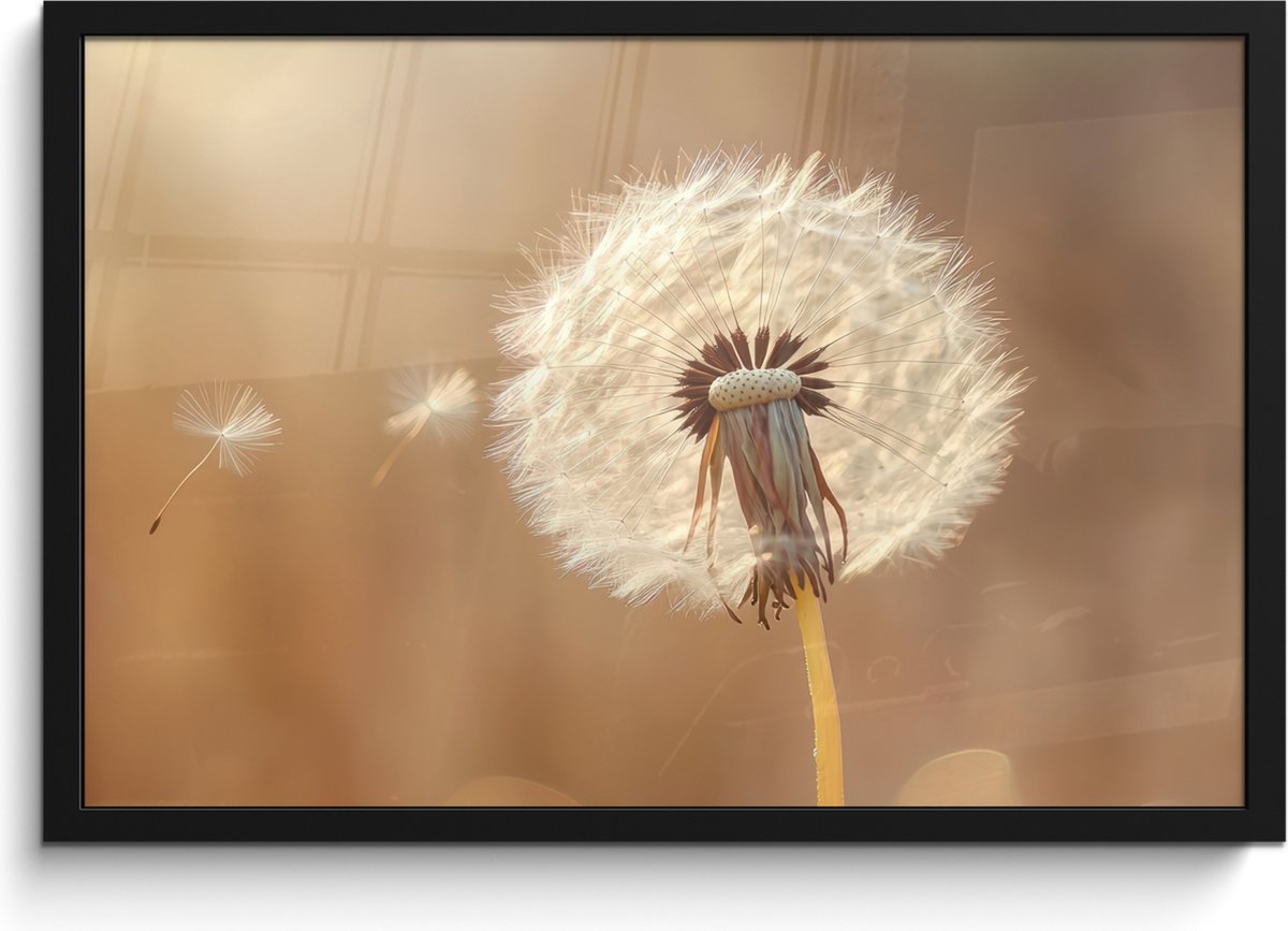 FrameYourWall Poster in lijst - Fotolijst 60x40 cm - Posters - Paardenbloem - Beige - Natuur - Bloem - Posterlijst zwart - Decoratie - Wanddecoratie woonkamer - Muurdecoratie slaapkamer